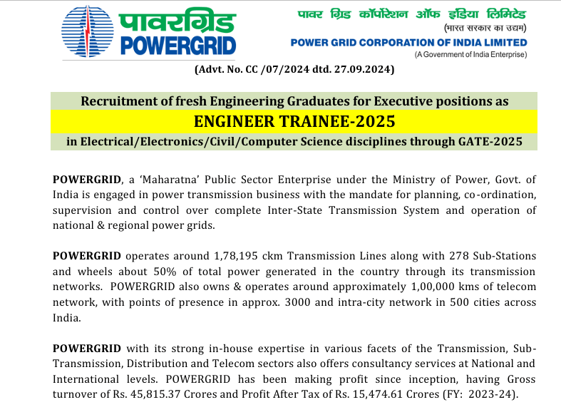 latest government job for fresher / Government job form powergrid 