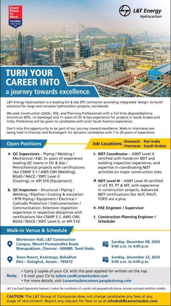 L&T Energy Walk-in Drive for Mechanical Engineers-2024