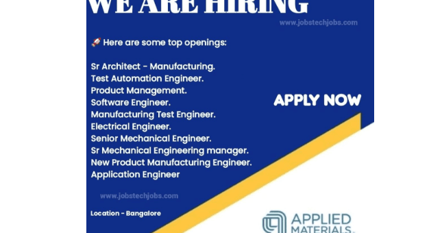 Top 10 New Jobs at applied materials in Bangalore