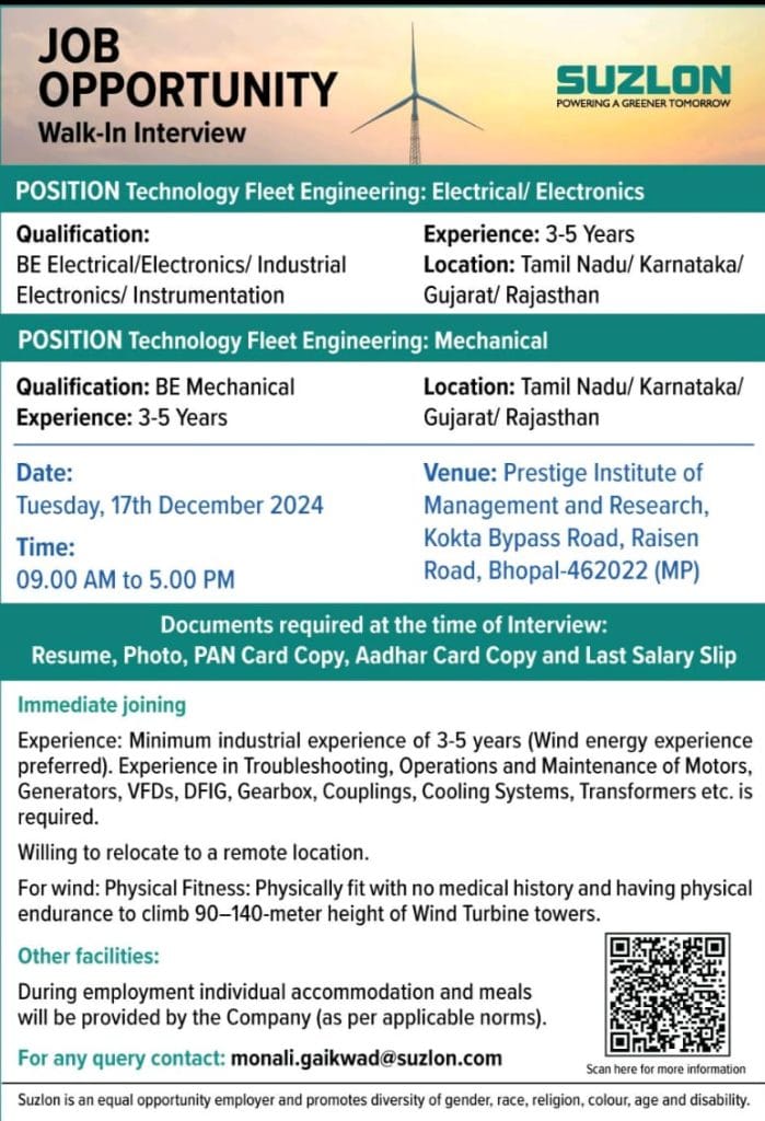 Walk In Drive Opportunity At Suzlon In Bhopal-24