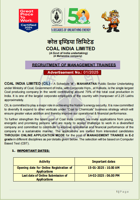 Latest Government Job Opportunities in CIL-2025