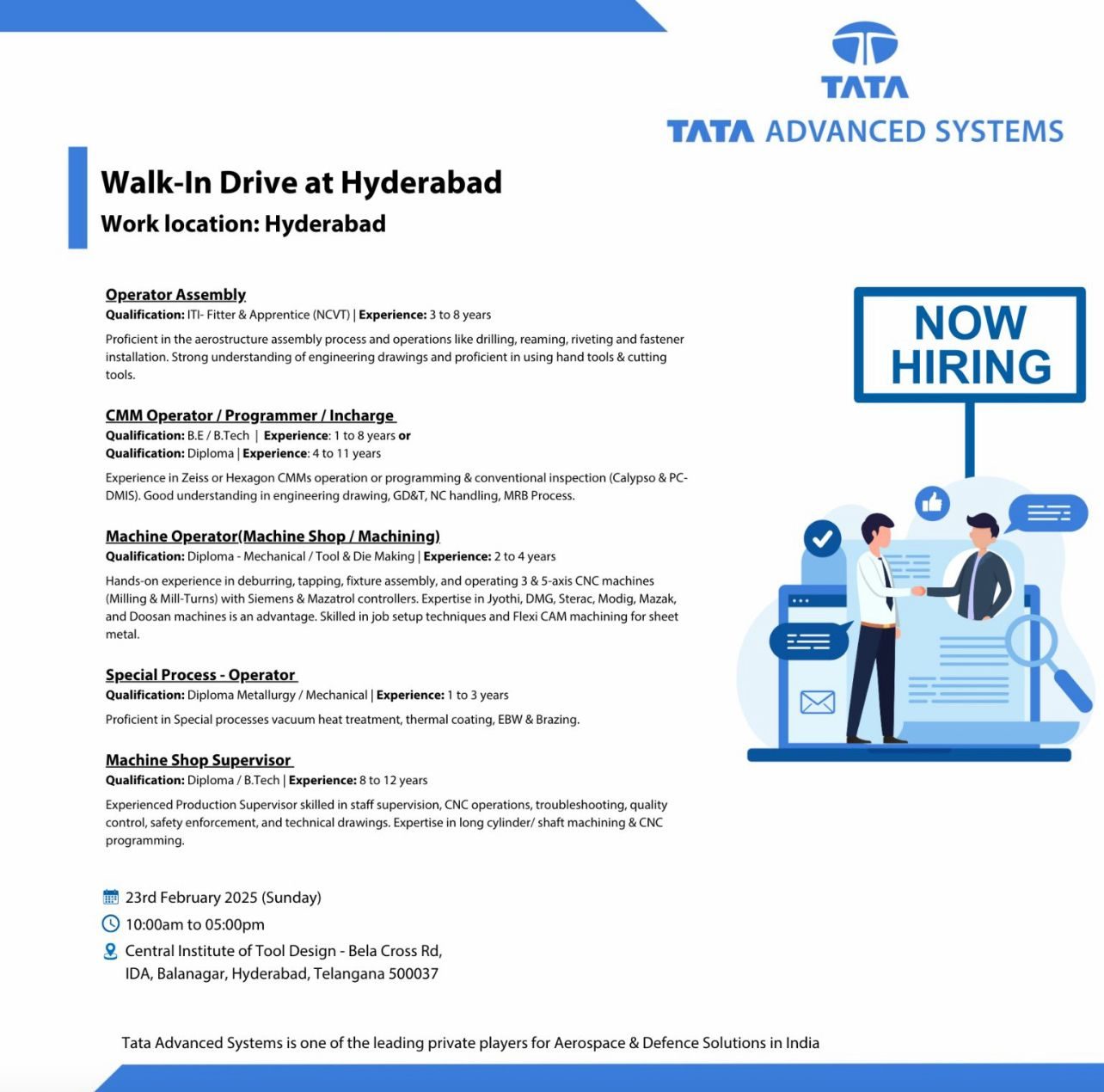 Walk-In Drive at Tata Advanced Systems in Hyderabad Feb-2025