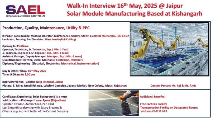 SAEL Walk-in drive in Jaipur