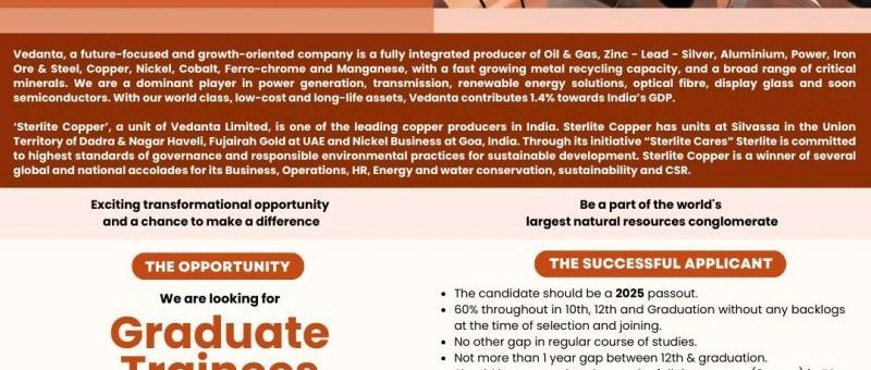 Graduate Trainee Job Opportunities at Vedanta