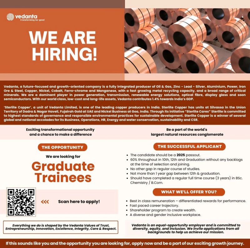 Graduate Trainee Job Opportunities at Vedanta