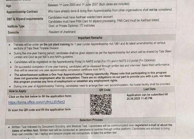 Apprenticeship at Tata Steel Wires Div. & Tinplate Div. - JSR