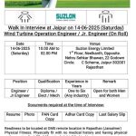 Walk in Drive Opportunities at SUZLON in Jaipur