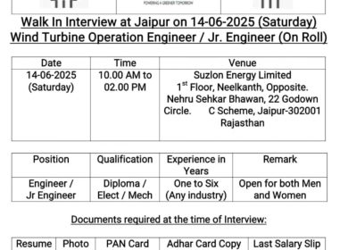 Walk in Drive Opportunities at SUZLON in Jaipur