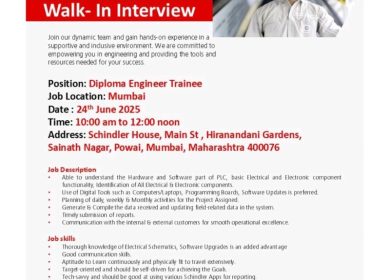 walk in interview from Schindler for Trainee
