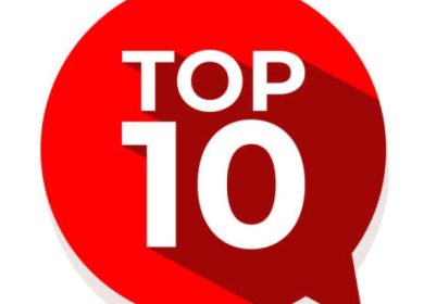 Top 10 word on red speech bubble.