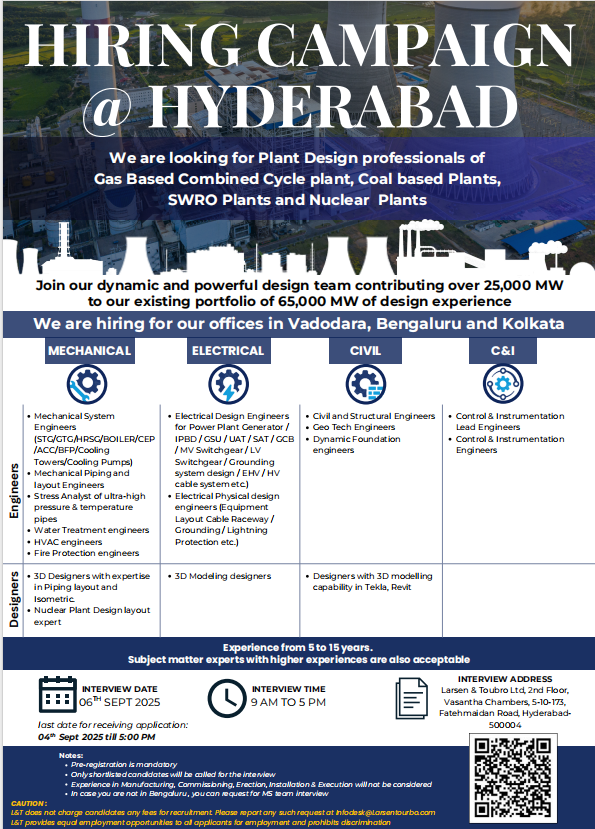 Job vacancy at Hyderabad from LNT Group